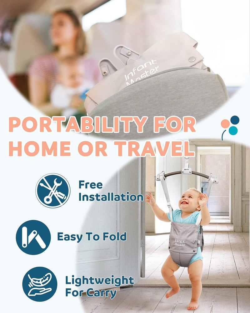 Infant Master Baby Doorway Jumpers, Sturdy Johnny Jumper w/Adjustable 10.8"-23.6" inches Strap, Soft Baby Johnny Bouncer w/Seat Bag, Ideal Gift for Infant, Portable and Easy to Use, Grey - Image 4